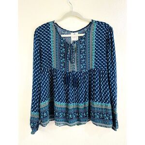 Wild Blue by Sadie Robertson Junior's Long Sleeve BOHO Peasant Top Size XL